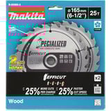 Makita Kreissägeblatt EFFICUT B-62985-2, Ø 165mm, 25Z 2 Stück, Bohrung 20mm, für Akku-Sägen