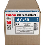 fischer Spanplattenschraube ClassicFast II 4,0x50 Senkkopf TX 500 Stück, mit Teilgewinde, verzinkt