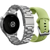 Motorola moto watch, Smartwatch silber, mit silbernem Edelstahl-Armband und grünem Silikon-Armband
