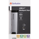 Verbatim USB 3.2 Gen 1 Multiport-Hub, USB-C Stecker > 2x USB-A + USB-C Buchse + HDMI-Buchse + RJ-45 Buchse, USB-Hub silber/schwarz, PD, Laden mit bis zu 100 Watt