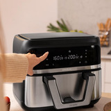 Cecotec Heißluftfritteuse Cecofry Dual 9000 schwarz/edelstahl, 2.850 Watt, Korb 9 Liter (teilbar in zwei 4,5 Liter Körbe)