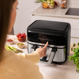 Cecotec Heißluftfritteuse Cecofry Dual 9000 schwarz/edelstahl, 2.850 Watt, Korb 9 Liter (teilbar in zwei 4,5 Liter Körbe)