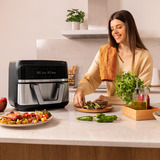 Cecotec Heißluftfritteuse Cecofry Dual 9000 schwarz/edelstahl, 2.850 Watt, Korb 9 Liter (teilbar in zwei 4,5 Liter Körbe)