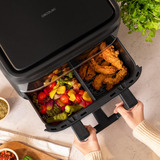 Cecotec Heißluftfritteuse Cecofry Dual 9000 schwarz/edelstahl, 2.850 Watt, Korb 9 Liter (teilbar in zwei 4,5 Liter Körbe)