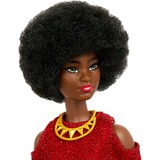 Mattel Barbie Fashionistas Puppe #221 mit schwarzen Haaren, rotem Kleid und Accessoires 