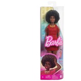 Mattel Barbie Fashionistas Puppe #221 mit schwarzen Haaren, rotem Kleid und Accessoires 