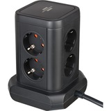 Brennenstuhl Steckdosenturm 8-fach, Steckdosenleiste schwarz, 2 Meter, 4x USB-A