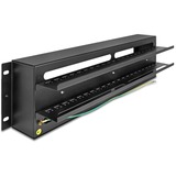 DeLOCK 19" Schutzschalterleiste mit Abdeckung und Hutschiene, Halterung schwarz, 3 HE, inkl. 2x Kabelzugentlastungschiene