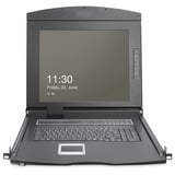 Digitus Modulare HD LCD KVM Konsole mit 19" TFT 16 Port Cat 5, KVM-Switch schwarz, deutsches Tastaturlayout, 16 Port Cat 5 KVM-Switch, Touchpad