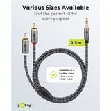 goobay Plus Audio Adapterkabel AUX 3,5mm Klinke > Stereo-Cinch Stecker schwarz/silber, 0,5 Meter