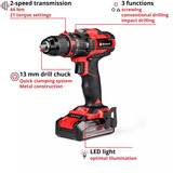 EINHELL Power X-Change Akku-Schlagbohrschrauber TE-CD 18/44 Li-i, 18Volt schwarz/rot, Li-Ion-Akku 2,5Ah