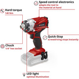 EINHELL Power X-Change Akku-Schlagschrauber TE-CI 18/1 Li - Solo, 1/4", 18Volt rot/schwarz, ohne Akku und Ladegerät