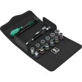 Wera 8100 SA 13 Zyklop Comfort Knarrensatz, 1/4", Werkzeug-Set schwarz/grün, 15-teilig, Comfort-Knarre mit Umschalthebel