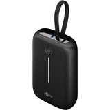 goobay Powerbank 10.000 mAh, integriertes USB-C Kabel 13cm, 20 Watt schwarz, 10 Ah, 1x USB-A, 2x USB-C, PD, QC