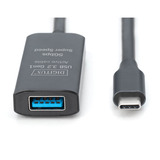 Digitus Aktives USB 3.2 Gen 1 Verlängerungskabel, USB-C Stecker > USB-A Buchse schwarz, 5 Meter, Repeater Kabel