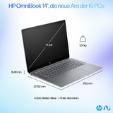 HP OmniBook Ultra 14-fd0094ng, Notebook silber, AMD Ryzen AI 9 365, AMD Radeon 880M, 16 GB LPDDR5X, 1 TB (1 TB SSD), Windows 11 Home 64-Bit