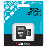 Kingston Canvas Go! Plus 512 GB microSDXC, Speicherkarte schwarz, UHS-I U3, Class 10, V30, A2