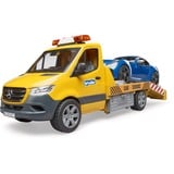 bruder MB Sprinter Autotransporter mit Light & Sound Modul , Modellfahrzeug orange/blau, Inkl. Roadster