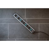 Brennenstuhl Premium-Alu-Line Steckdosenleiste 6-fach, 3x 2fach schaltbar schwarz/aluminium, 3 Meter Kabel, mit 3 Sicherheitsschaltern