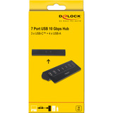 DeLOCK USB 10 Gbps Hub mit 3 USB Type-C und 4 USB Typ-A Ports, USB-Hub schwarz
