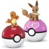 Mattel MEGA Pokémon 2er Pokéball Set - Glumanda und Evoli, Konstruktionsspielzeug 