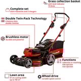 EINHELL Professional Akku-Rasenmäher GP-CM 36/47 S HW Li, 36Volt (2x18Volt) rot/schwarz, 4x Li-Ionen Akku 4,0Ah, mit Hinterradantrieb