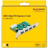 DeLOCK PCIe x1 Karte zu 4x extern USB Typ-A 5 Gbit/s, USB-Controller 4-pin-Stromanschluss