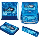 Herlitz Loop Plus Blue Shark, Schulranzen blau, inkl. 16 tlg. Schüleretui, Faulenzer-Mäppchen, Sportbeutel