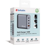 Verbatim GaN-Ladegerät 140W, 1x USB-A , 3x USB-C grau, PD 3.1, PD 3.0, QC 3.0