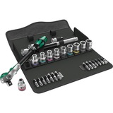 Wera 8100 SC 9 Zyklop Speed-Knarrensatz, zöllig, 28‑teilig, Werkzeug-Set schwarz/grün, 1/2", Speed-Knarre mit schwenkbarem Kopf