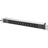 Digitus Steckdosenleiste 19" PDU mit Aluminiumprofil, 12-fach C13 schwarz/aluminium, 2 Meter Kabel, 1 HE, 1-phasig 16A, Schutzkontaktstecker
