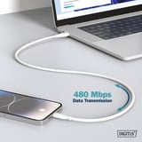 Digitus USB 2.0 Silikon-Anschlusskabel USB-A > USB-C weiß, 0,5 Meter, PD, Laden mit bis zu 60 Watt