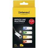 Intenso Office Line Multipack 32 GB, USB-Stick 5 USB-A 3.2 USB-Sticks in Gelb, Grün, Schwarz, Blau + Orange