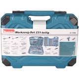 Makita Handwerkzeug-Set E-17980, 231-teilig blau, mit 2 Umschaltknarren, 1/4" und 1/2", Koffer