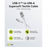 goobay Supersoftes USB 2.0 Textilkabel, USB-A Stecker > USB-C Stecker weiß, 3 Meter