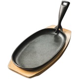 Ventura Gusspfanne mit Holzbrett schwarz, oval