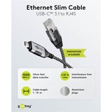 goobay Ethernet-Adapterkabel USB-C 3.2 Gen2 > RJ-45, Slim schwarz/grau, 5 Meter