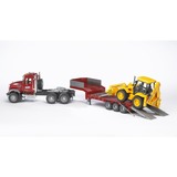 bruder MACK Granite Tieflader und JCB 4CX Baggerlader, Modellfahrzeug rot