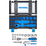 GEDORE Steckschlüssel-Satz mit Zangenschlüssel (19 DMU 183), 18-teilig mit Umschaltknarre und Zangenschlüssel