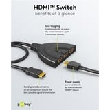 goobay HDMI-Umschaltbox 3 auf 1 (4K @ 30Hz), HDMI Switch schwarz, 58cm Kabel
