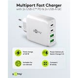 goobay USB-C Multiport-Schnellladegerät, PD, GaN, 68 Watt weiß, 2x USB-C, 2x USB-A, Power Delivery, QuickCharge