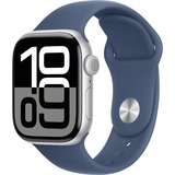 Apple Watch Series 10, Smartwatch silber, Aluminium, 42 mm, Sportarmband Denim S/M, Cellular