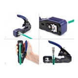 DeLOCK Crimp-Zange für 8P/ RJ45 Modularstecker, Crimpzange schwarz/blau, mit Klinge und Abisolierer (Easy-Connect)