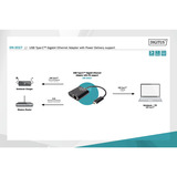 Digitus  USB Type-C Gigabit Ethernet Adapter schwarz, mit Power Delivery Unterstützung