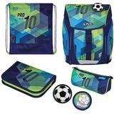 Herlitz FiloLight Plus Green Goal, Schulranzen blau/grün, inkl. befülltem 16 tlg. Schüleretui, Faulenzer Mäppchen, Sportbeutel