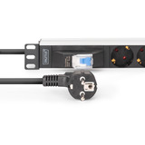 Digitus Steckdosenleiste 19" PDU mit Aluminiumprofil, 7-fach schwarz/aluminium, 1,80 Meter Kabel, 1 HE, mit Leitungsschutzschalter