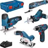 Bosch 5-teiliges 12Volt-Werkzeug-Set, GSR + GOP + GKS + GSA + GST blau, 3x Li-Ionen Akku 3,0Ah, XL-BOXX