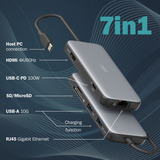 Digitus 7-Port USB-C Docking Station, Dockingstation grau/schwarz