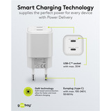 goobay USB-C Dual-Schnellladegerät Nano, PD, GaN, 35 Watt weiß, 2x USB-C, Power Delivery 3.0