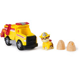Spin Master Paw Patrol Fire Rescue - Rubbles Rettungs-Truck, Spielfahrzeug mit Schaufel und Geschossen sowie Rubble Hundefigur